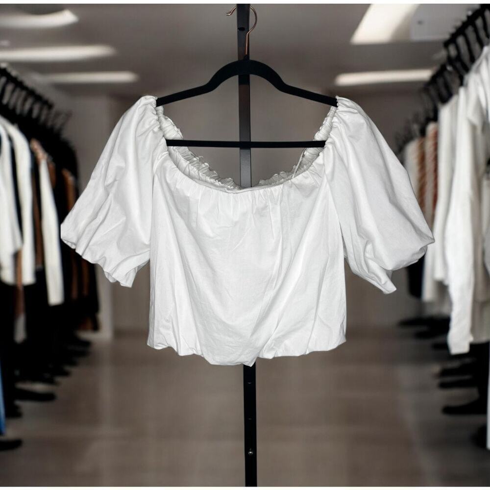 ☀️WAYF White Off The Shoulder Balloon Sleeves Cropped Top NWT